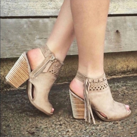 Urban Outfitters Shoes - Cream Chic Peep Toe Boho Fringe Ankle Booties